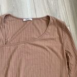 Amazon Womens Tan Ribbed Asymmetrical Neck Long Sleeve Bodysuit Size XL Photo 2