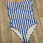 SheIn White and blue striped strapless tie back one piece swim suit medium nwot Photo 0