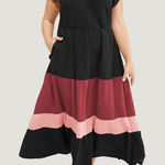 NWT! Colorblock contrast pocket wrap flutter tiered tank dress size 12 or Large Black Photo 0