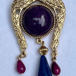 Art Deco Vintage Regal Gold Colored Kissing Peacock Birds Dangle Brooch Pin Photo 0