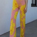 ZARA •floral wide leg pink pants•sz M Photo 0