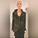 SIONI STUDIO Black Gray Whipstitch Patchwork Cardigan Sweater Big Buttons Large Photo 1