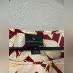Worthington  Maroon and Cream Leaf Print Cold Shoulder Blouse Photo 2