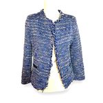 Sandro  Blue Fringe Tweed Distressed Lined Hook Up Jacket Top Size 36 Photo 1