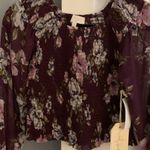 Floral smocked Printed Top, color is eggplant denim olive NWT Photo 1