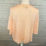 Good Luck Gem  Open Weave Short Sleeve Sweater w Lettuce Edge Peach-Large Photo 3