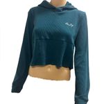 Hurley  Ribbed Turquoise Long Sleeve Hooded Cropped Shirt Kangaroo Pocket Medium Photo 6