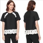 Kate Spade Black/White Crepe Short Sleeve Embroidered Lace Top/Blouse Size 6 Photo 1