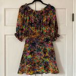 Saloni Grace Mini Dress in Golden‎ Elixir Off Shoulder Colorful Splatter Floral Black Size 2 Photo 3