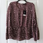 Bobeau  | maroon cream patterned bell sleeve blouse Photo 0