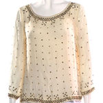 Diane Von Furstenberg  DVF | Beige Bronze Studded Rhinestone Blouse Size 0 Photo 0