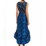 Badgley Mischka  Belle Blue Tapestry Jacquard Gown Dress Blue Retro High Low Photo 1