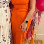 ZARA  Ribbed High Square-Neck Midi Dress in Orange Photo 1