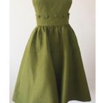 Maeve Anthropologie Green Button Midi Dress Silk Blend Women's Size 0 Strapless Photo 0