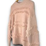 Very J Pink Shaggy Fringe Knit Sweater Mock Neck Drop Shoulders Boxy Size Small Photo 1