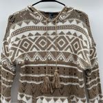 Forever 21 Tan & White Fair Isle Chunky Open Knit Long Sleeve Hoodie Size S Photo 1
