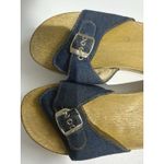 Route 66  Blue Denim Slip On Wooden Sandals Size 8 Chunky Boho‎ Y2K Photo 2