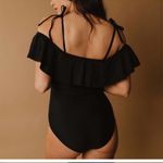 ALBION FIT Albion “the wave” one piece black swimsuit ruffle sleeve off the shoulder Photo 1