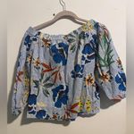 ZARA ‎ Gray and Blue Ruffled 3/4 Sleeve Blouse Photo 0