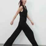 ZARA NWT  WOMEN'S LONG V-NECK JUMPSUIT SLEEVELESS BLACK Pinstripe Photo 3