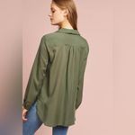 Maeve Anthropologie  Tuesday Blouse Olive Green Button Down Tie Front Shirt Small Photo 3