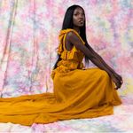 ASOS  Ruffle Sunset Flutter Maxi Golden Yellow Tie Back Chiffon Dress Whimsical 8 Photo 1