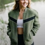 Zyia Active Flying V Olive Green Full Zip Sherpa Teddy Jacket Size Large Photo 0