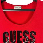 Guess VTG 90s 2000s Y2K Red Cap Sleeve Embellished Beaded Logo Tee Top S Photo 2