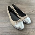 Tory Burch Cap Toe Classic Leather Ballet Flats - Size 8 - Oyster/Silver - NWOB Photo 1