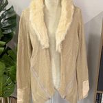 Venus wool blend fur lined collar open knit cardigan sweater Photo 0