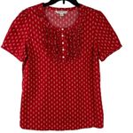 Pendleton Red Blouse Dainty Floral Short Sleeve Retro Mod Y2K Ruffle Medium Photo 0