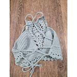 Handmade Crochet Women's Small Bralette Halter Cross Tie Back Top Blue/Gray Photo 1