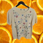Vintage Yellow Floral Embroidered Scalloped Edges Pullover Short Sleeve Sweater Size M Photo 1