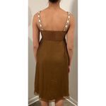 Catherine Malandrino Brown Silk Embroidered Trim Macrame Pleats Sundress Small 4 Photo 2