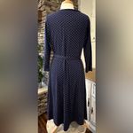 Lands' End  Navy and White polka dot tie waist fit & flare midi dress size L 14-16 Photo 3