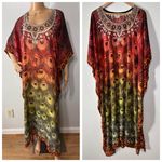 Rima Boho Artsy Multi Color Embellished Kaftan Dress Beach Cover Size OS Red Photo 1