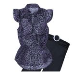 Miley Cyrus Max Azria Womens Blouse Purple Charcoal Leopard Ruffled Top XS Photo 1