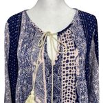 Umgee  Women's Size Small Mixed Print Blouse Bohemian‎ Tassel Oversize Peasant Photo 4