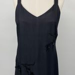 Vintage 90s Silk Mini Dress Beaded Embroidered Floral V Neck Sleeveless Black S Photo 0
