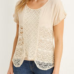 Maurice's Womens White Sheer Crochet Lace scoop neck top sz L boho beachy cottage Photo 0