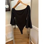 Lulus  Womens Bodysuit Size Small Flirt Factor Black Off-the-Shoulder Top Photo 2