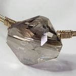 Boho Gold Tone Smokey Glass Oval Wire Wrap Bangle Bracelet Photo 1