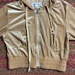 Tic Toc  BEIGE VELVET VELOUR CROPPED HOODIE ZIP UP JACKET Photo 2