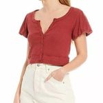 Free People Molly Button Front Cropped Puffed Sleeve Scoop Neck Tee Small Photo 0