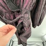 Modcloth  3X Burgundy Metallic Stripe Gauzy Wrap Dress Long Sleeve Tie Waist Photo 3