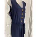 Nina Leonard NWT  Navy Blue Jersey Button Front Wide Leg Jumpsuit 1X Casual Party Photo 8