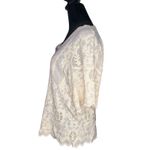 Democracy  BOHO Floral Lace Top Size M Cream Bell Sleeves Romantic Ethereal Photo 5