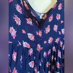 Volcom  Nevermore Navy Floral Button Up Long Sleeve Babydoll Dress Photo 6