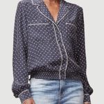 frame denim Navy Blue Polka Dot Smocked Silk PJ Blouse Photo 3