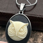 Owl Cameo Necklace Stainless Steel Pendant Black White 20” Photo 0